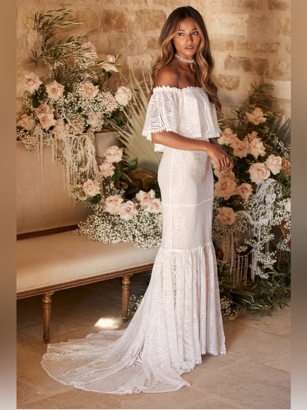 In My Life White Lace Off-the-Shoulder Mermaid Maxi Dress